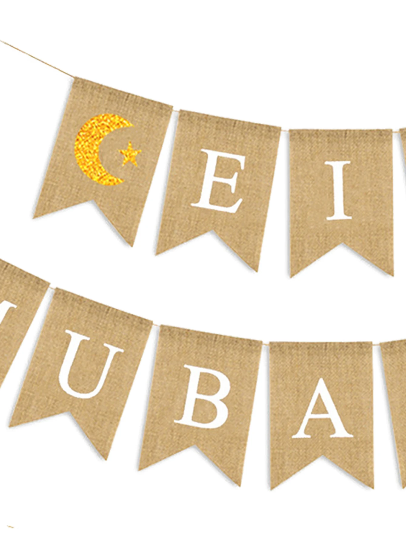 1set linen Eid Mubarak Banner Ramadan Eid al-Fitr Decorations Star Moon ...