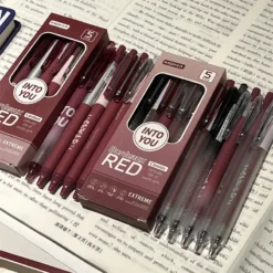 5pcs-Kawaii-Pens-Bordeaux-Red-Retro-Gel-Pen-Black-Ink-School-Supplies-Back-To-School-Japanese-1.webp
