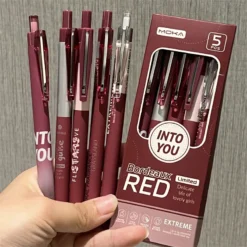 5pcs-Kawaii-Pens-Bordeaux-Red-Retro-Gel-Pen-Black-Ink-School-Supplies-Back-To-School-Japanese-2.webp