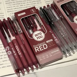 5pcs-Kawaii-Pens-Bordeaux-Red-Retro-Gel-Pen-Black-Ink-School-Supplies-Back-To-School-Japanese-3.webp