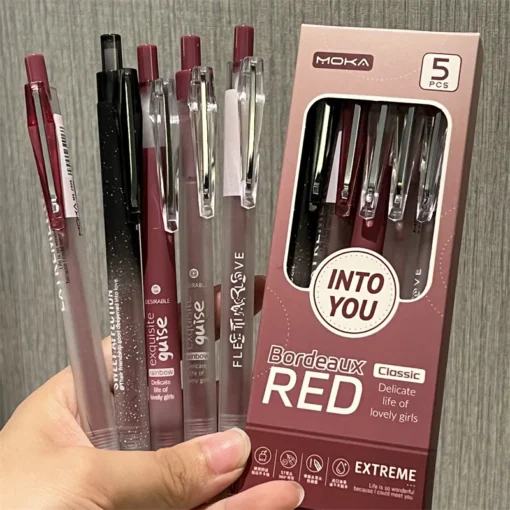 5pcs-Kawaii-Pens-Bordeaux-Red-Retro-Gel-Pen-Black-Ink-School-Supplies-Back-To-School-Japanese.webp