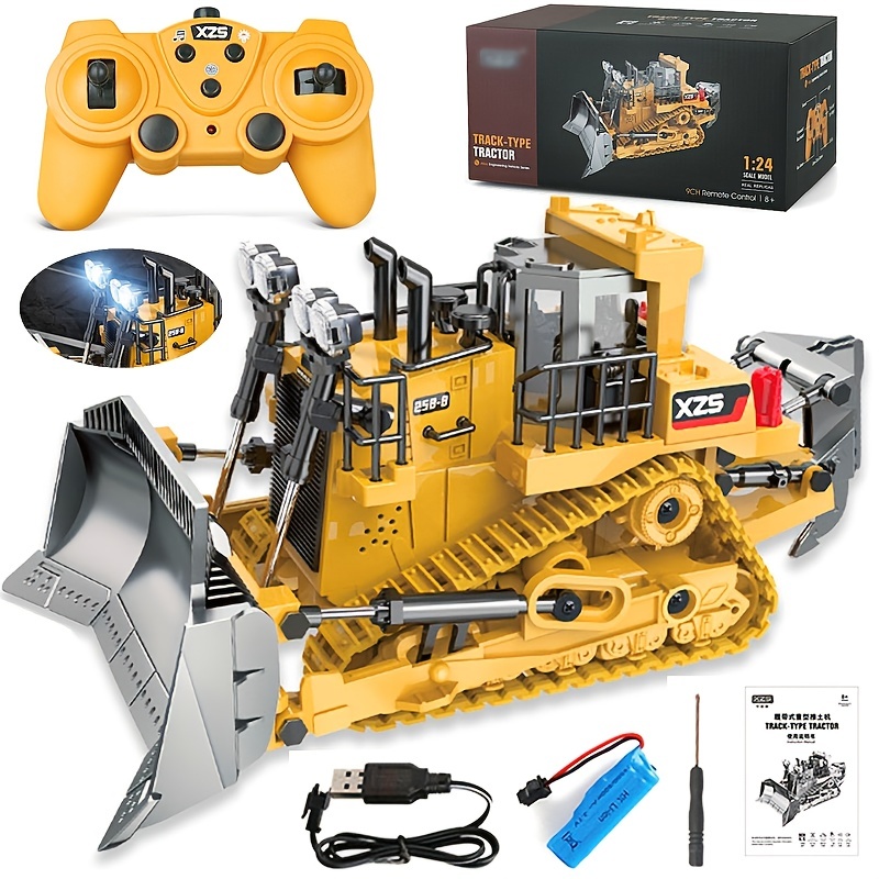 USB Rechargeable Heavy-Duty RC Bulldozer with Realistic Sounds, Lights ...