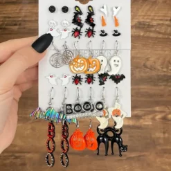 21-Pair Halloween Earring Set - Spooky Charms with Pumpkin, Ghost, Bat & Cat Designs - Fun, Dangle & Stud Styles - Perfect Fashion Accessory for Halloween Lovers - Ideal Gift