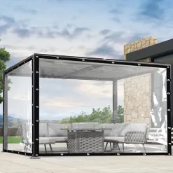 1pc Heavy-Duty Waterproof Transparent Tarpaulin Cover - Durable Oilcloth Film with Cable Loop for Garden, Balcony, Terrace, Canopy, Winter Plant Protection, Greenhouse Film, and Outdoor Weather Shielding