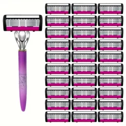 Women's 6-Layer Blade Razor - Smooth, Painless Shaving for Legs & Armpits | Stainless Steel Manual Hair Removal Tool | Fragrance-Free Personal Care Essential