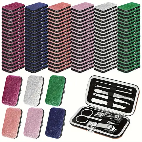 120 Pack Stainless Steel Manicure Set - Sets & Kits for Travel Home Salon Gift with 8-in-1 Grooming Kit, Leather Case, Portable Pedicure Kit for Women Men, Glitter Mani Pedi Set